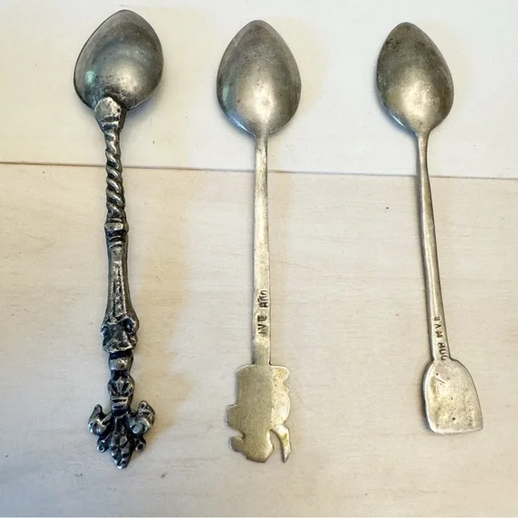 Two Vintage/Antique Sterling Silver Mexico Figural & One Unmarked Mini Spoons